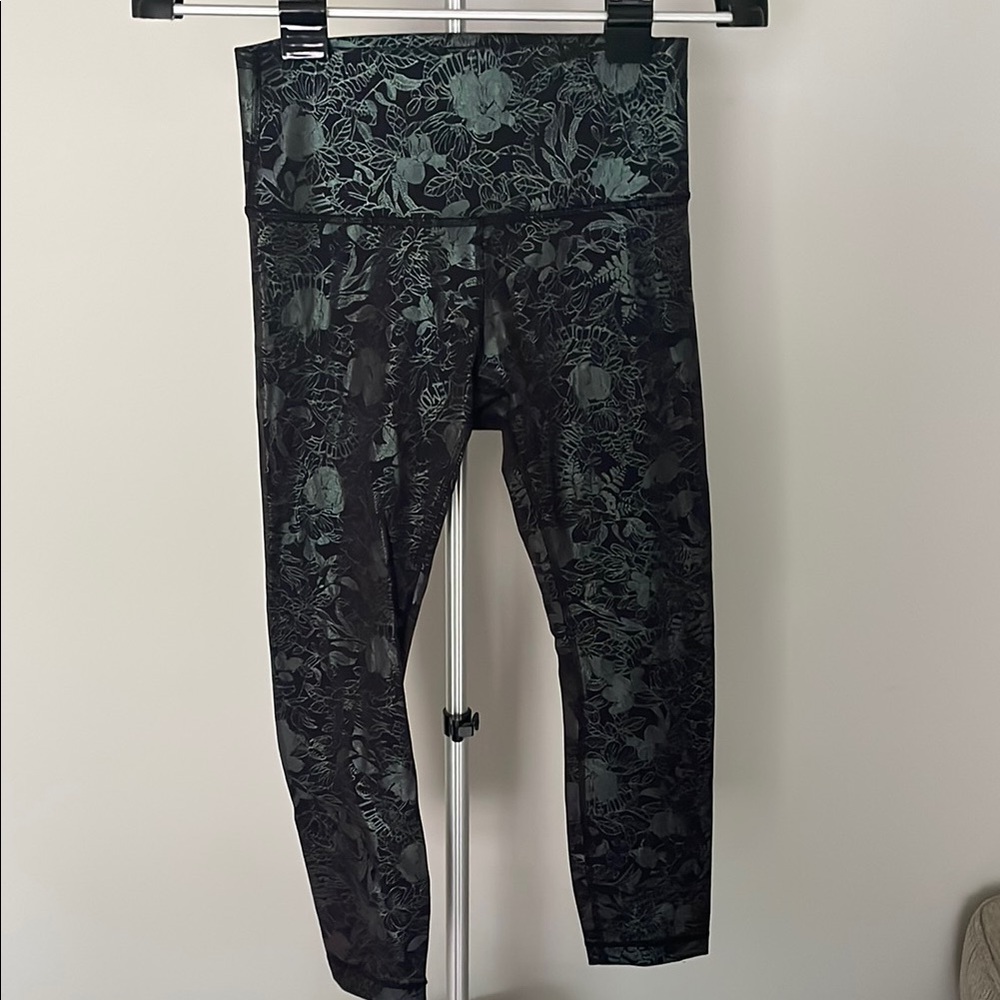 lululemon athletica Black Metallic Floral Leggings